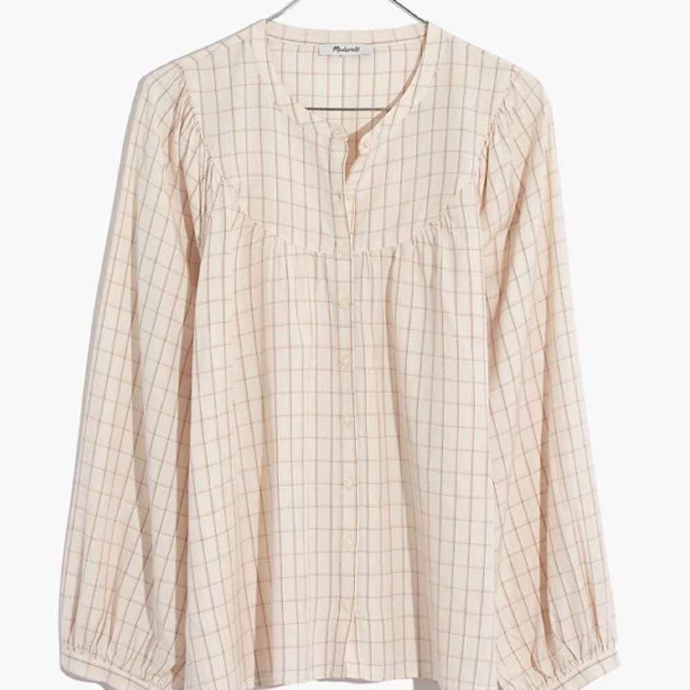 MADEWELL Balloon-Sleeve Peasant Top in Windowpane